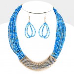 Gold and Blues Beaded Multi-Strand Statement Necklace